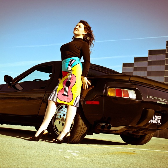 AMAZING IBE 80s Colorblock Avant Garde Guitar Pencil Skirt - Picture 2 of 9